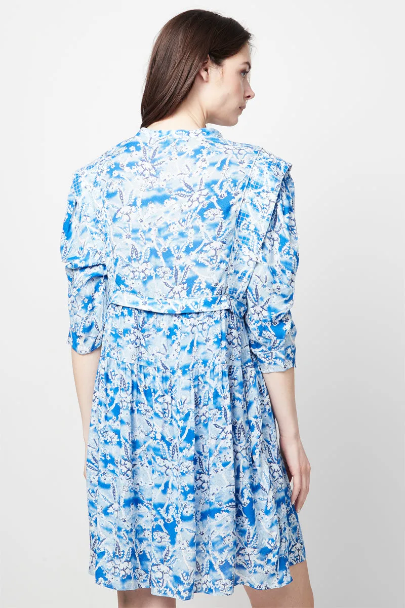 Berenice - Robe Droite Turquoise Et Blanc
