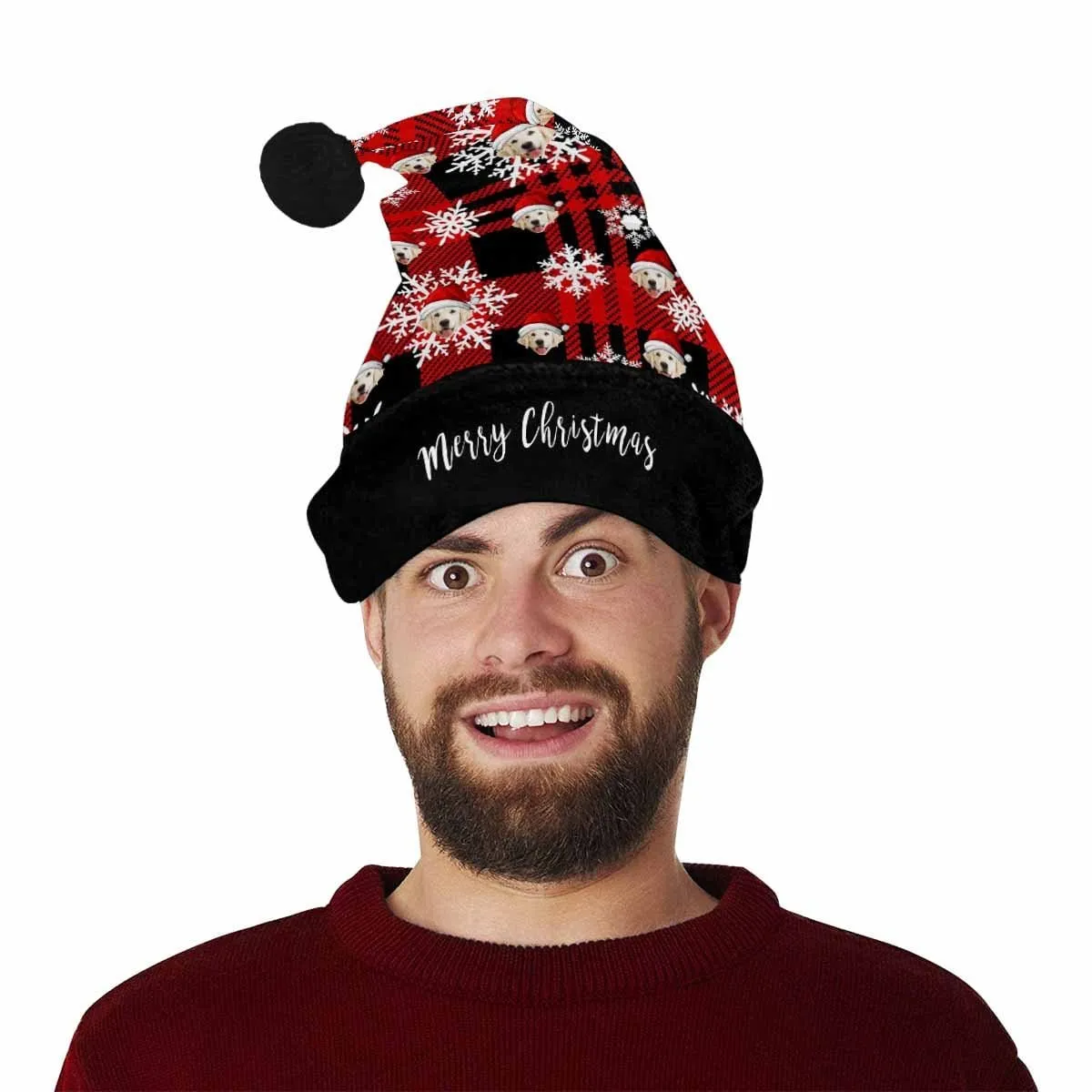 Custom Face Black&Red Christmas Santa Hat