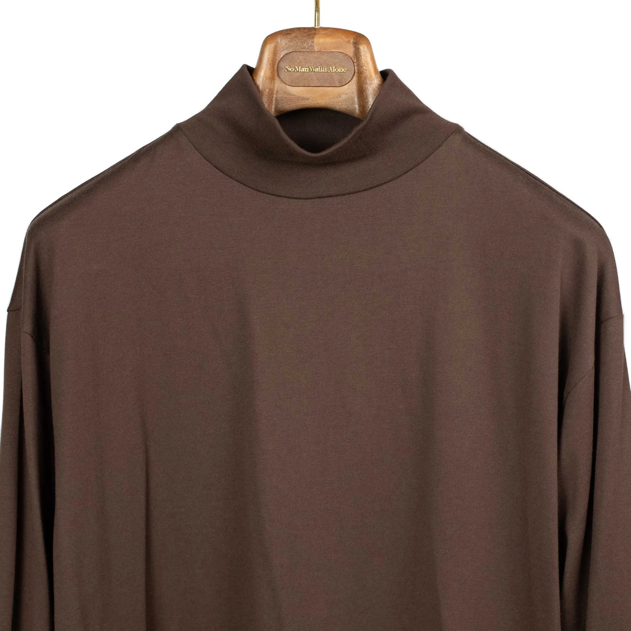 Mockneck sweatshirt in Dark Brown silk and cotton jersey