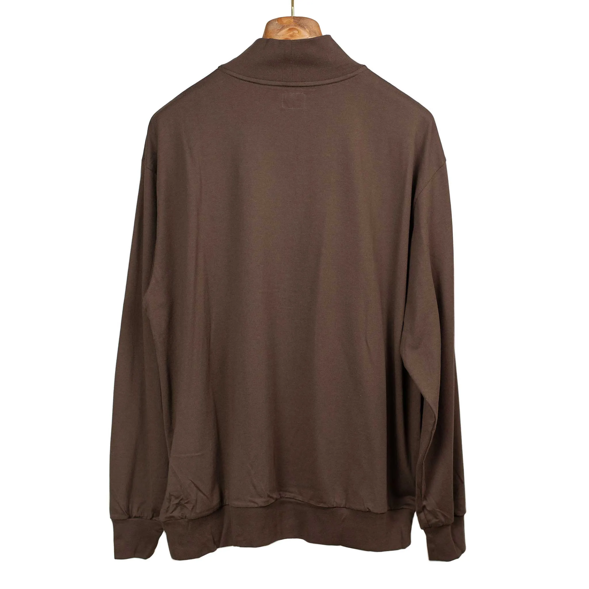 Mockneck sweatshirt in Dark Brown silk and cotton jersey