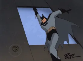The New Batman Adventures Original Production Cel on Original Background signed by Bruce Timm: Batman-Framed