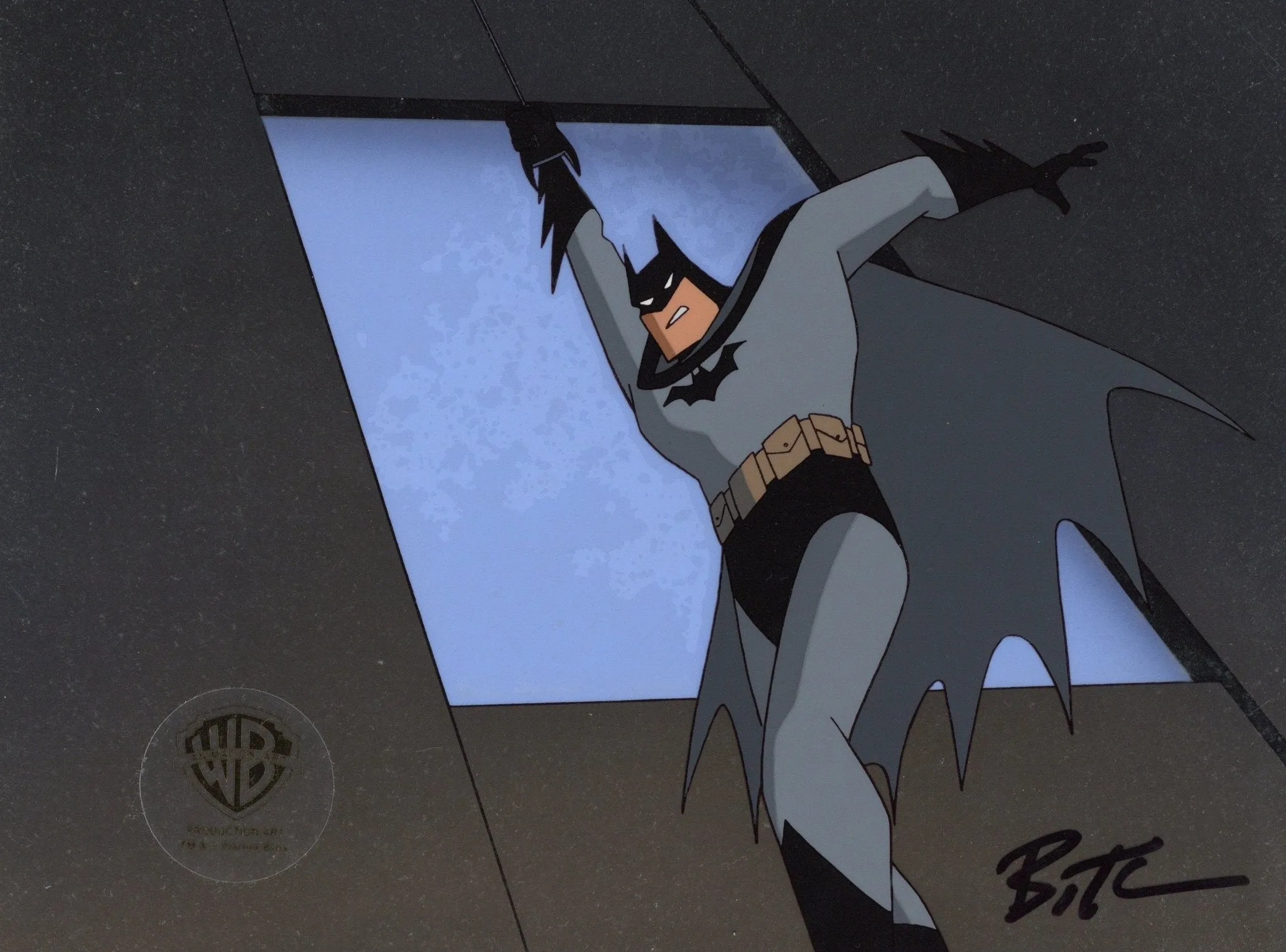 The New Batman Adventures Original Production Cel on Original Background signed by Bruce Timm: Batman-Framed